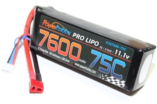 Powerhobby 7600mAh 11.1V 3S 75C LiPo Battery with Hardwired T-Plug