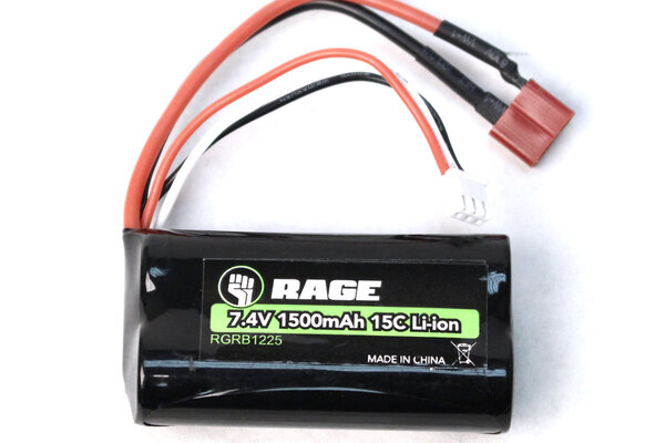 Rage R/C RGRB1225  7.4v, 1500mAh Li-ion Battery: Black Marlin