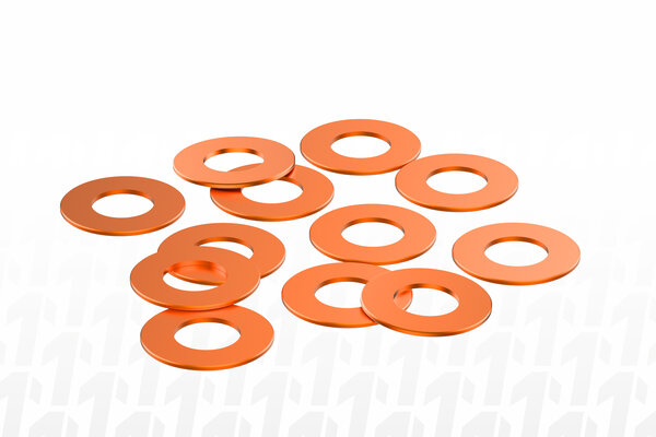 1UP Racing 3x6x0.25mm Precision Aluminum Shims, Orange, 12pcs *Special Order Only