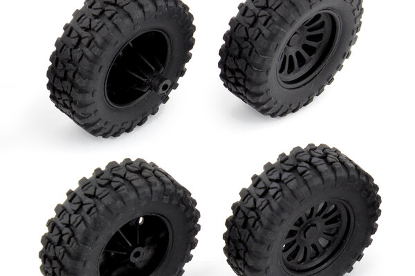 Team Associated MT28 Front and Rear Wheels and Tires, Mounted