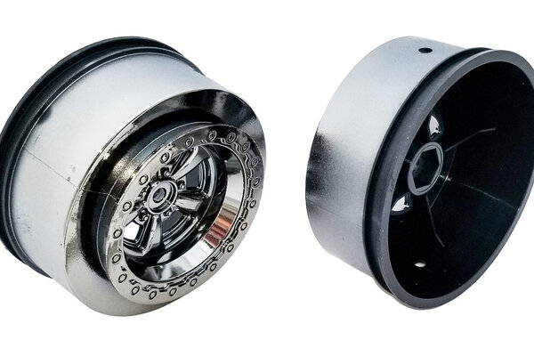 Team Associated Drag Rear Wheels, 2.2 in / 3.0 12mm Hex, Black Chrome