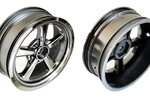 Team Associated Drag Front Wheels, 2.2/3.0in 12mm Hex, Black Chrome