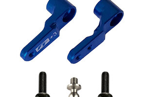 Team Associated Factory Team Aluminum Steering Bellcranks, +3mm, Blue Team Associated Factory Team Aluminum Steering Bellcranks, +3mm, Blue