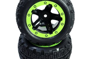 Blackzon Slyder ST Wheels/Tires Assembled (Black/Green)