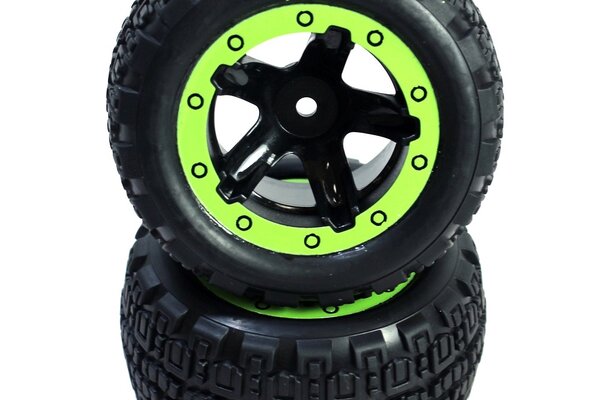 Blackzon Slyder ST Wheels/Tires Assembled (Black/Green)