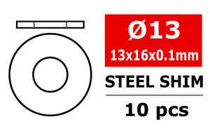 Corally (Team Corally) COR3301-13-16-01  Steel Metric Shim - 13x16x0.1mm - 10 pcs
