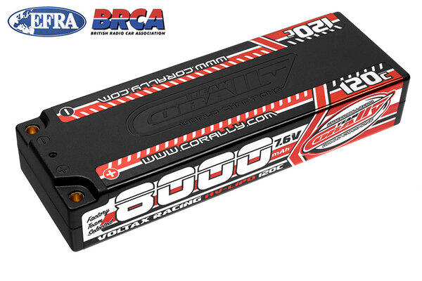 Corally (Team Corally) 8000mAh 7.6v 2S 120C Voltax Hardcase Lipo Battery - 4mm