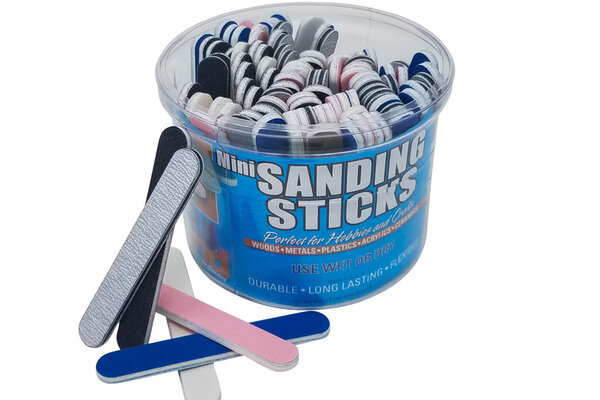 Durasand Mini Sanding Sticks, 100 Piece Bucket, Assorted Grits &