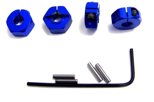 Hot Racing Blue Aluminum Locking 12mm Wheel Hex Kit