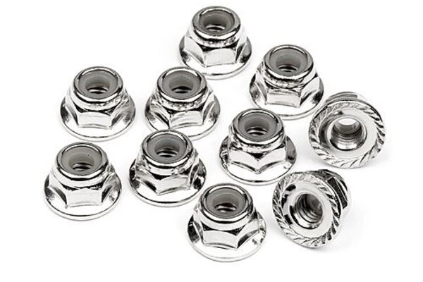 HPI Racing Serrated Flange Lock Nut M4 (Silver/10pcs)