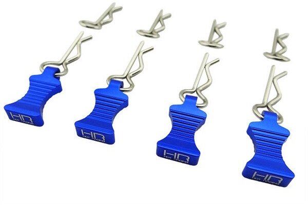 Hot Racing HRAAC03EZ06 1/10 Blue Aluminum EZ Pulls (4pcs) and Body Clips (8pcs)