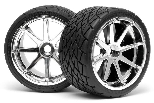 HPI Racing Mounted Phaltline Tire 140X70mm On Blast Wheel Chrome