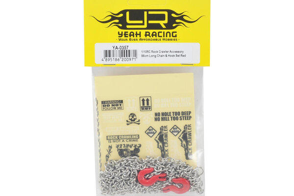 Yeah Racing YA-0357  Yeah Racing 96cm 1/10 Crawler Scale Steel Chain Accessory w/Red Hooks (Silver)
