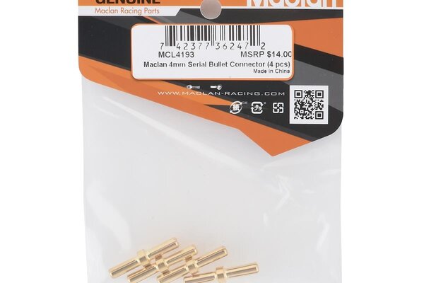 Maclan Racing Maclan 4mm Gold Serial Bullet Connectors (4)