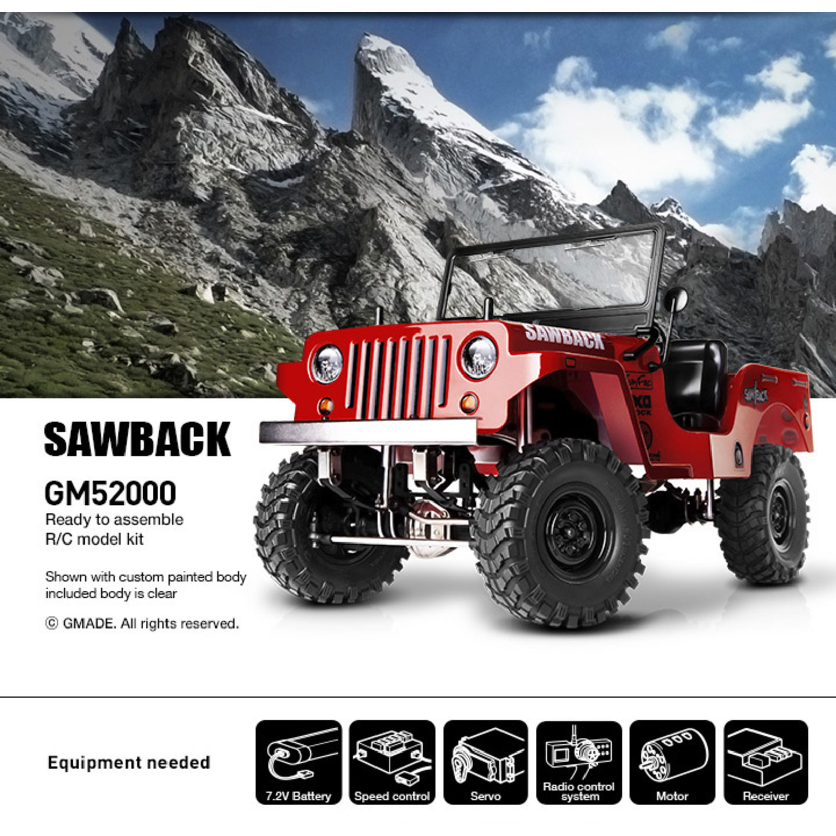 Gmade GMA52000 Sawback Crawler Kit, 1/10th Scale, 4WD w/Steel Frame