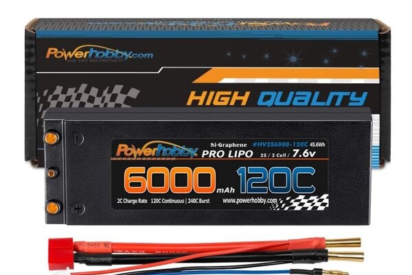 Powerhobby 2S 7.6V 6000mah 120C Graphene + HV Lipo Battery Bullet Deans