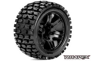 Roapex R/C ROPR2002-B0 Tracker 1/10 Stadium Truck Tire Black Wheel with 0 Offset
