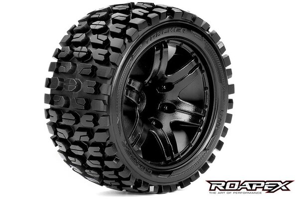 Roapex R/C ROPR2002-B0 Tracker 1/10 Stadium Truck Tire Black Wheel with 0 Offset