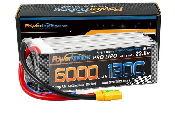 Powerhobby PHB6S6000120CXT906S 22.8V 6000mAh 120C Graphene + HV LiPo Battery w/ XT90 Plug
