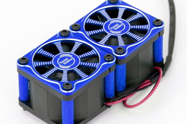 Powerhobby PHF116-Blue Twister Twin / Dual 40mm 1/8 1/5 Motor Aluminum Cooling Fan - Blue