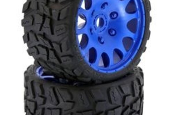 Powerhobby PHBPHT1141SBLUE Raptor Belted Monster Truck Tires / Wheels w 17mm Hex (2) Sport-Blue