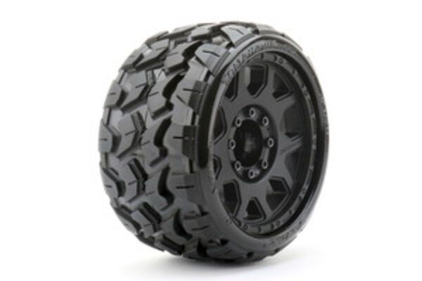 Jetko Tires JKO1601CBMSGBB2 1/8 SGT 3.8 Tomahawk Tires Mounted on Black Claw Rims, Medium Soft, Belted, 17mm 1/2" Offset (2)