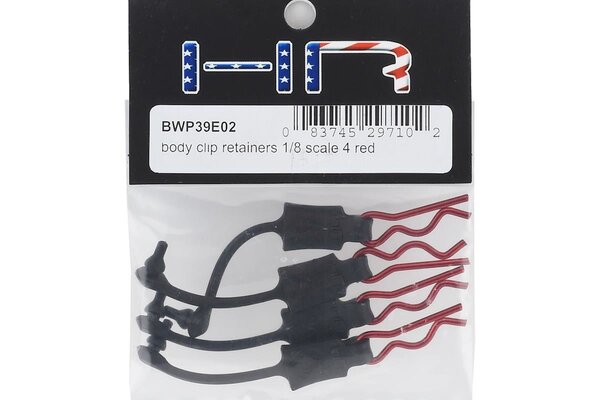 Hot Racing HRABWP39E02 Body Clip Retainers, for 1/8th Scale, Red (4pcs)