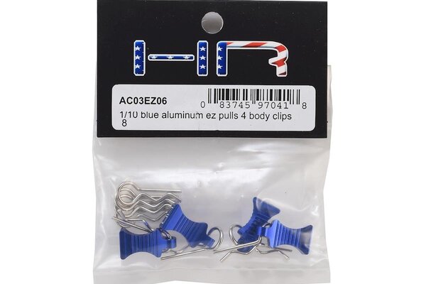 Hot Racing HRAAC03EZ06 1/10 Blue Aluminum EZ Pulls (4pcs) and Body Clips (8pcs)