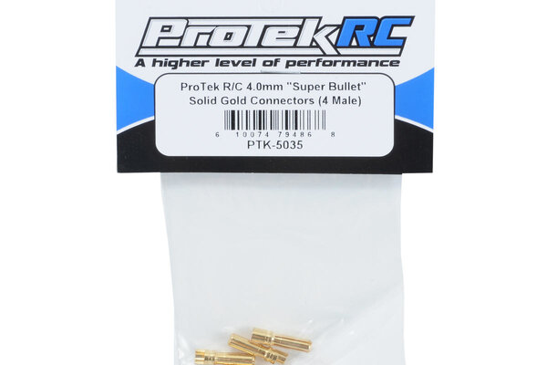 Protek RC PTK-5035  ProTek RC 4.0mm "Super Bullet" Solid Gold Connectors (4 Male)