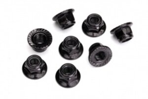 Traxxas 8447 Nuts, 5mm flanged nylon locking (steel, black serrated) (8)