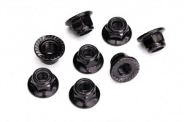 Traxxas 8447 Nuts, 5mm flanged nylon locking (steel, black serrated) (8)
