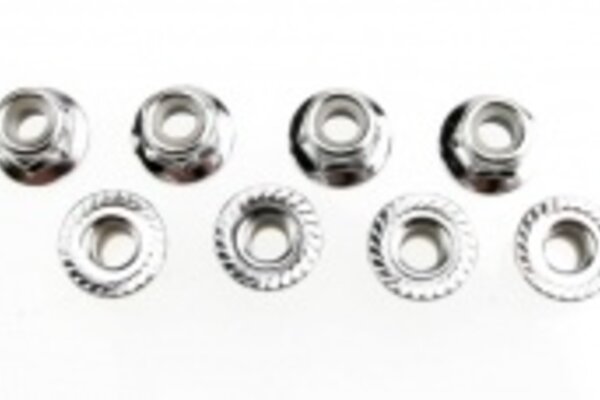 Traxxas 5147X Nuts, 5mm flanged nylon locking (steel, serrated) (8)