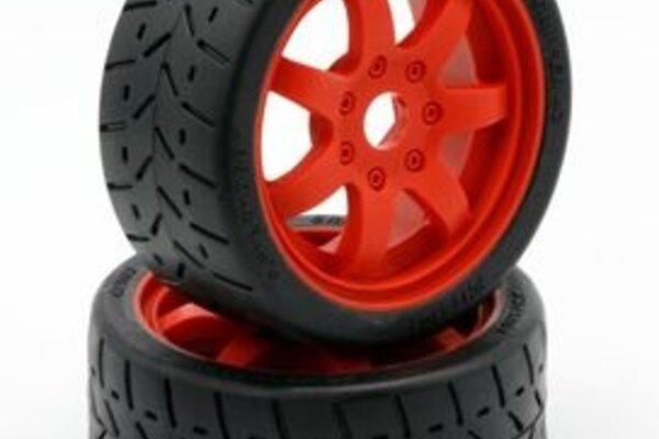 Powerhobby PHBPHT5101R  1/8 Gripper 42/100 Belted Mounted Tires 17mm Red Wheels