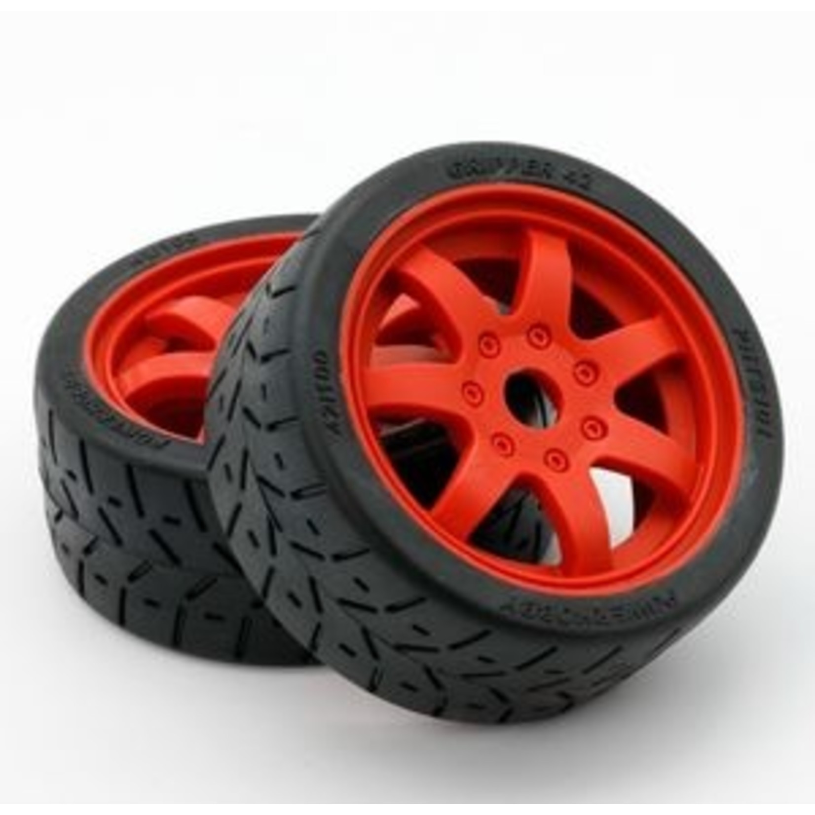 Power Hobby PHBPHT5101R  1/8 Gripper 42/100 Belted Mounted Tires 17mm Red Wheels