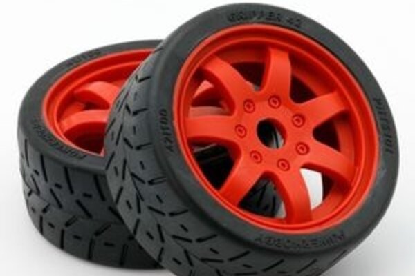 Powerhobby PHBPHT5101R  1/8 Gripper 42/100 Belted Mounted Tires 17mm Red Wheels