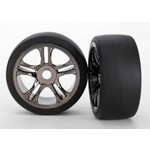Traxxas 6479 Tires & wheels, assembled, glued (split-spoke, black chrome wheels, slick tires (S1 compound), foam inserts) (front) (2)