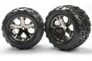 Traxxas 3668A Tires & wheels, assembled, glued (2.8') (All-Star black chrome wheels, Talon tires, foam inserts) (2WD electric rear) (2) (TSM rated)