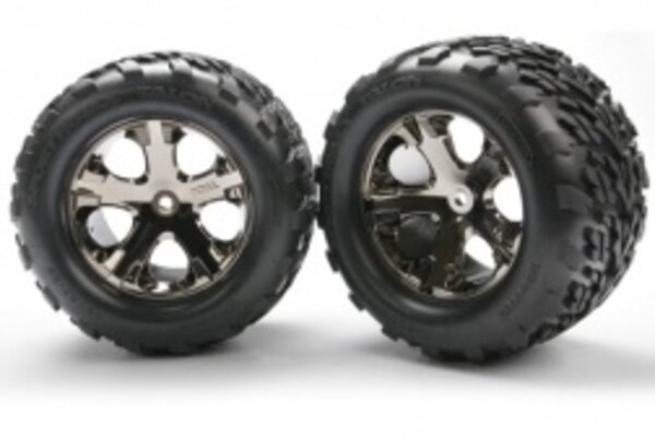 Traxxas 3668A Tires & wheels, assembled, glued (2.8') (All-Star black chrome wheels, Talon tires, foam inserts) (2WD electric rear) (2) (TSM rated)