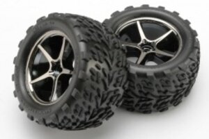 Traxxas 7174A Tires and wheels, assembled, glued (Gemini black chrome wheels, Talon tires, foam inserts) (2)