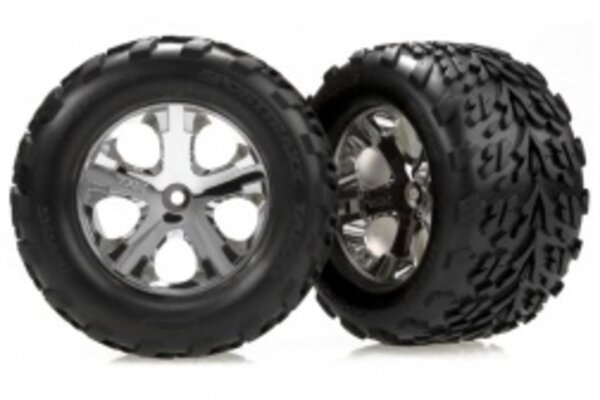 Traxxas 3669 Tires & wheels, assembled, glued (2.8') (All-Star chrome wheels, Talon tires, foam inserts) (nitro rear/ electric front) (2)