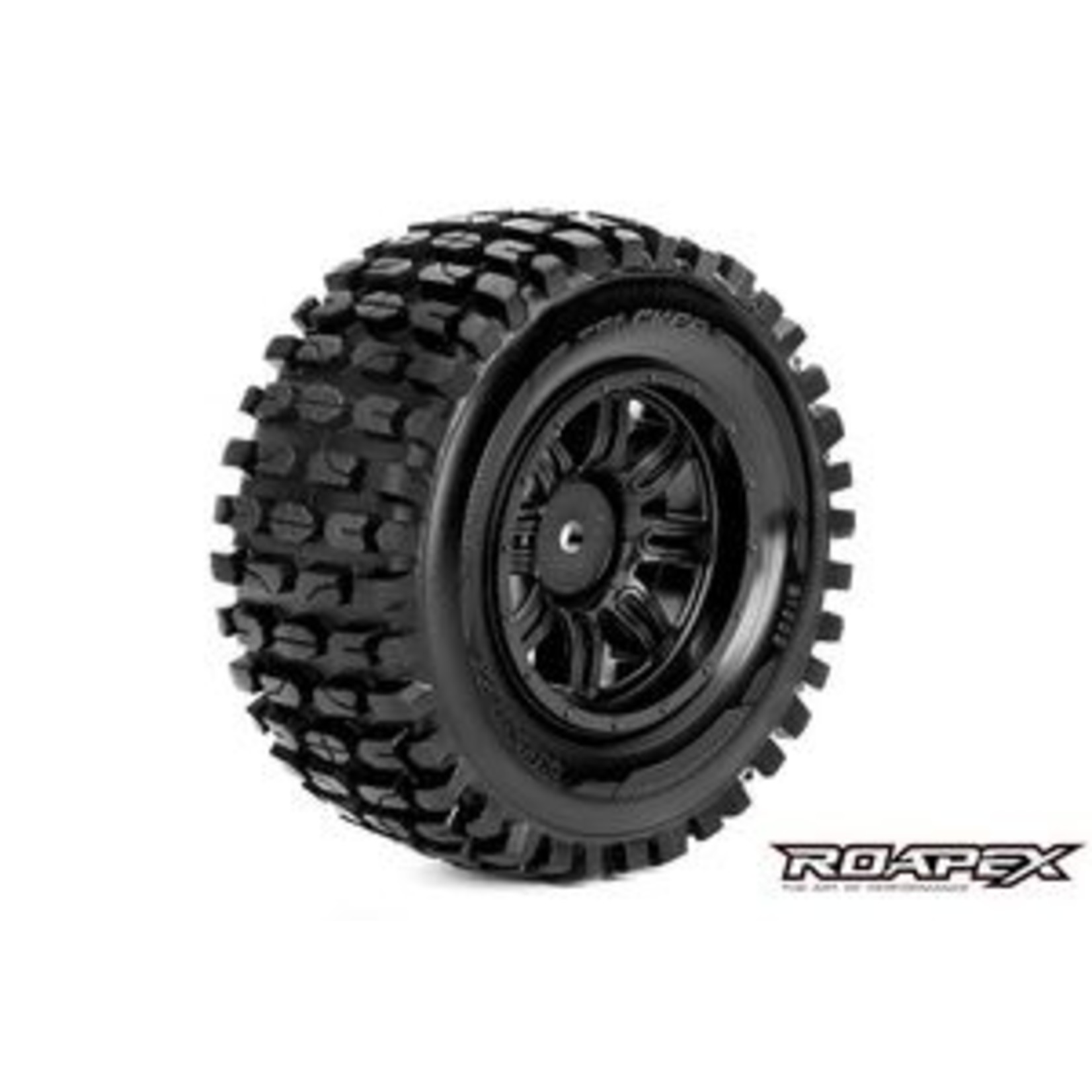 Roapex R/C ROPR1002-B  Tracker 1/10 Shortcourse Tire Black Wheel with 12mm Hex