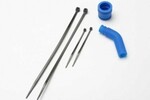 Traxxas 5245 Pipe coupler, molded (blue)/ exhaust deflecter (rubber, blue)/ cable ties, long (2)/ cable ties, short (2)