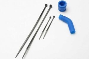 Traxxas 5245 Pipe coupler, molded (blue)/ exhaust deflecter (rubber, blue)/ cable ties, long (2)/ cable ties, short (2)
