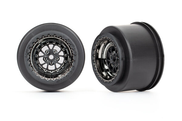 Traxxas 9473X Wheels, Weld black chrome (rear) (2)