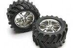 Traxxas 5173 Tires & wheels, assembled, glued (SS (Split-Spoke) chrome wheels, Maxx® Chevron tires, foam inserts) (2) (fits Revo®/T-Maxx®/E-Maxx with 6mm axle and 14mm hex)