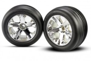 Traxxas 3771 Tires & wheels, assembled, glued (2.8') (All-Star chrome wheels, ribbed tires, foam inserts) (electric front) (2)