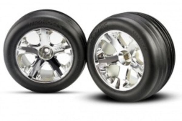 Traxxas 3771 Tires & wheels, assembled, glued (2.8') (All-Star chrome wheels, ribbed tires, foam inserts) (electric front) (2)