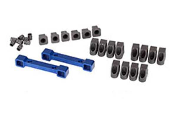 Traxxas 8334X Mounts, suspension arms, aluminum (blue-anodized) (front & rear)/ hinge pin retainers (12)/ inserts (6)