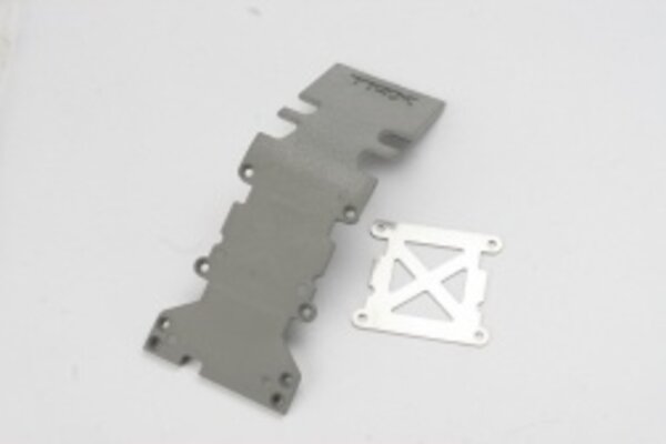 Traxxas 4938A Skidplate, rear plastic (gray)/ stainless steel plate