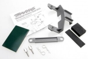 Traxxas 3627X Battery hold-down (gray) (1) / receiver hold-down (grey) (1) / metal posts (2)/ spacers (2)/ body clips (2)/ servo tape/ adhesive foam pad